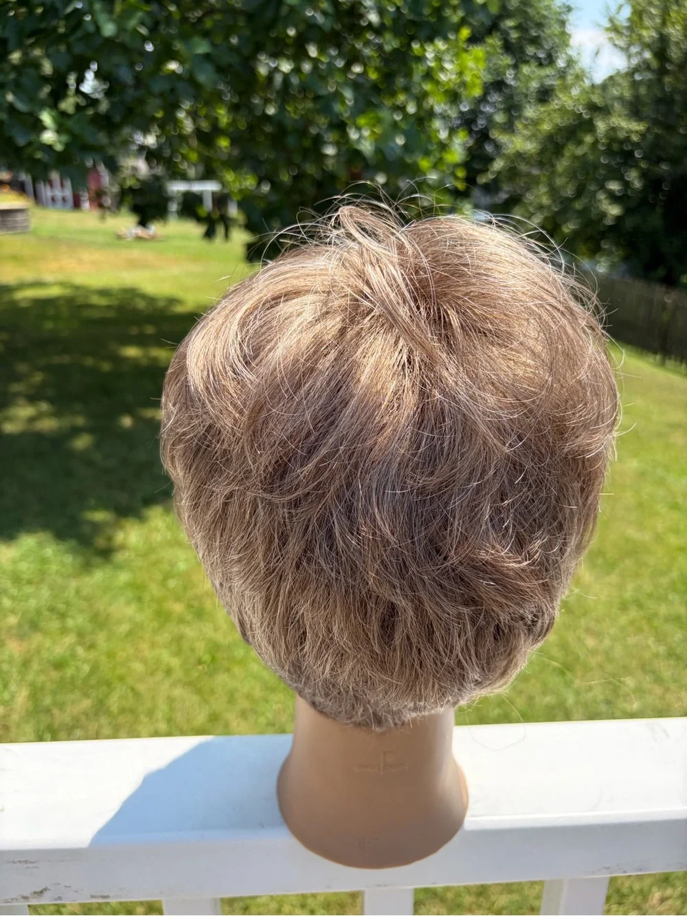 Frosted brown pixie cut short wavy synthetic wig